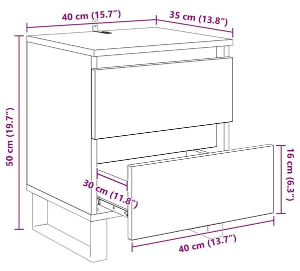 VidaXL Éjjeliszekrény fiókkal 2 pcs Öreg fa 40 x 35 x 50 cm Faanyag