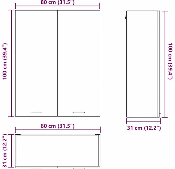 VidaXL Függő szekrény polcokkal Riga Fehér 80 x 31 x 100 cm Faanyag