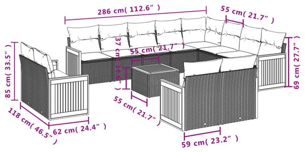 VidaXL Polyrattan Kerti Ülőgarnitúra - 13 részes - Bézs