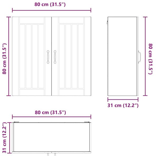 VidaXL Konyhaszekrény Fehér 80 x 31 x 80 cm Faanyag