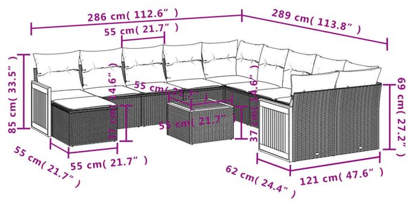 VidaXL Polyrattan Kerti Ülőgarnitúra - 12 részes, Szürke