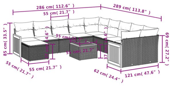 VidaXL Polyrattan Kerti Ülőgarnitúra - 12 részes, Szürke