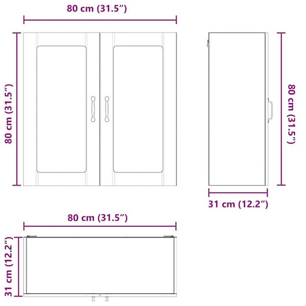 VidaXL Fali üveges szekrény LUCCA Betonszürke 80 x 31 x 80 cm