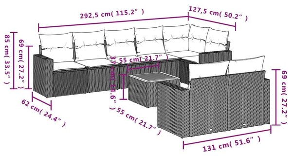 VidaXL Polyrattan Kerti Ülőgarnitúra - 9 részes - Szürke