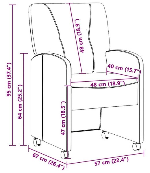 VidaXL Étkező Székek kerekekkel 2 pcs Szürke 57 x 67 x 95 cm Műbőr