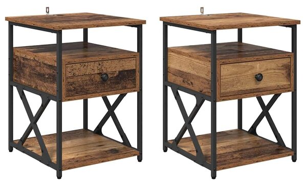VidaXL Éjjeliszekrény fiókkal 2 pcs Régi fa 40 x 42 x 55 cm Faanyag