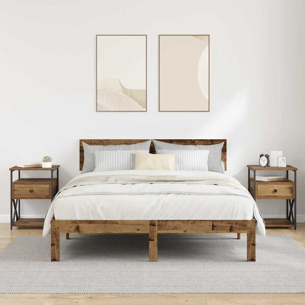 VidaXL Éjjeliszekrény fiókkal 2 pcs Régi fa 40 x 42 x 55 cm Faanyag