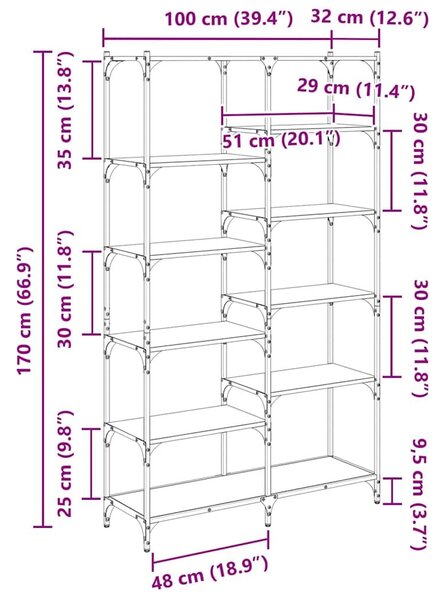VidaXL Könyvespolc Régi fa 100 x 32 x 170 cm Faanyag