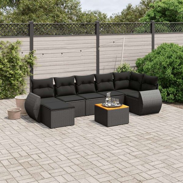 Polyrattan Kerti Ülőgarnitúra - 8 részes - Fekete