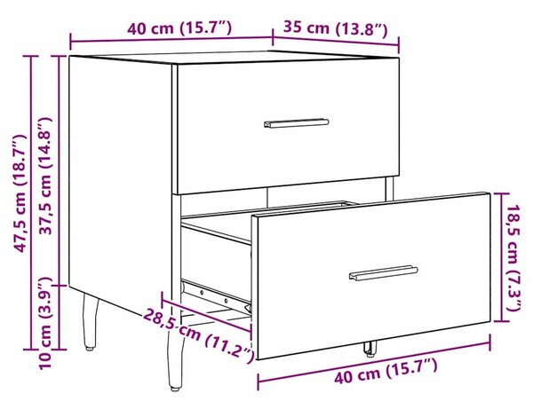 VidaXL Éjjeliszekrény fiókkal 2 pcs Öreg fa 40 x 35 x 47,5 cm Faanyag