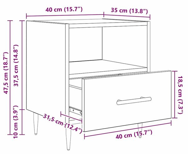 VidaXL Éjjeli asztal fiókkal 2 pcs Régi fa 40 x 35 x 47.5 cm Faanyag