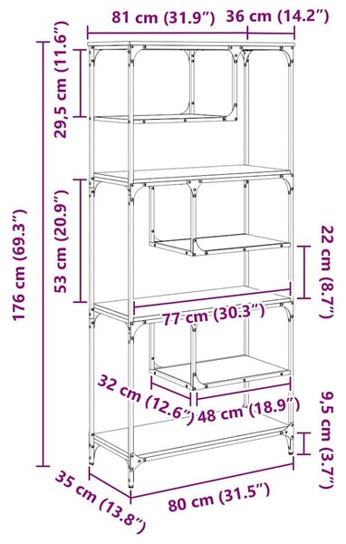VidaXL Könyvszekrény Musta tammi 81 x 36 x 176 cm Faanyag