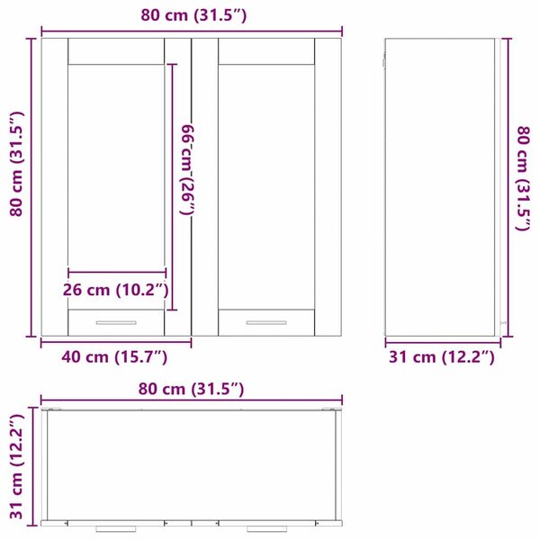 VidaXL Függő szekrény tárolóval ajtóval Fehér 80 x 31 x 80 cm Faanyag