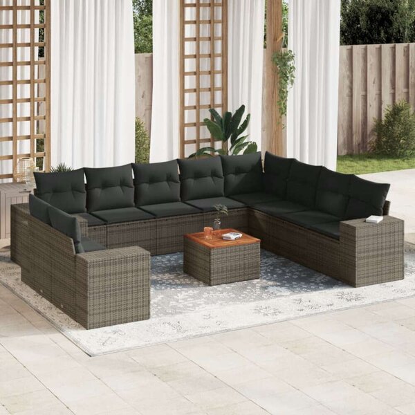 Polyrattan Kerti Ülőgarnitúra - 11 részes - Szürke
