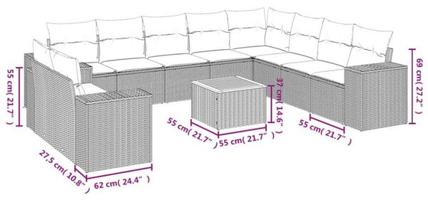 Polyrattan Kerti Ülőgarnitúra - 11 részes - Szürke