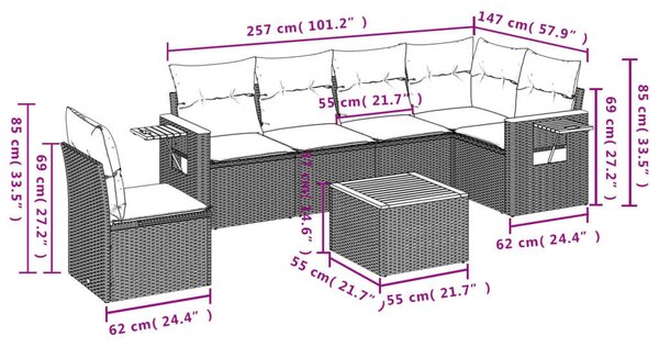 VidaXL Polyrattan Kerti Ülőgarnitúra - 7 részes, Szürke