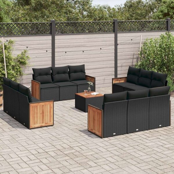 VidaXL Polyrattan Kerti Ülőgarnitúra - 13 részes - Fekete