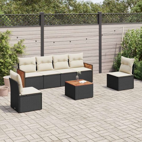 VidaXL Kerti Ülőgarnitúra - Polyrattan - 7 részes - Fekete