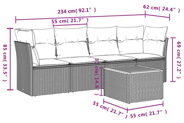 VidaXL Polyrattan Kerti Ülőgarnitúra - 5 részes - Bézs