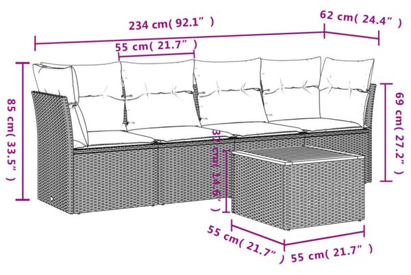 VidaXL Polyrattan Kerti Ülőgarnitúra - 5 részes - Bézs