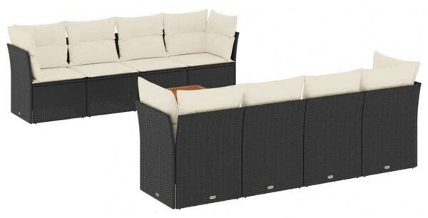 VidaXL Polyrattan Kerti Ülőgarnitúra - 9 részes - Fekete
