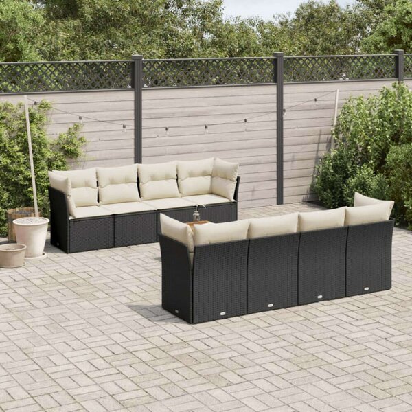 VidaXL Polyrattan Kerti Ülőgarnitúra - 9 részes - Fekete