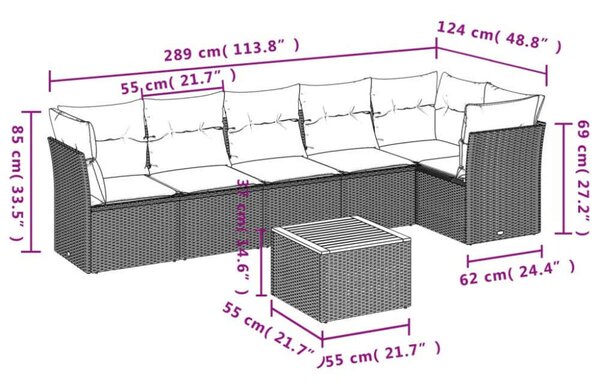 VidaXL Polyrattan Kerti Ülőgarnitúra - 7 részes - Fekete