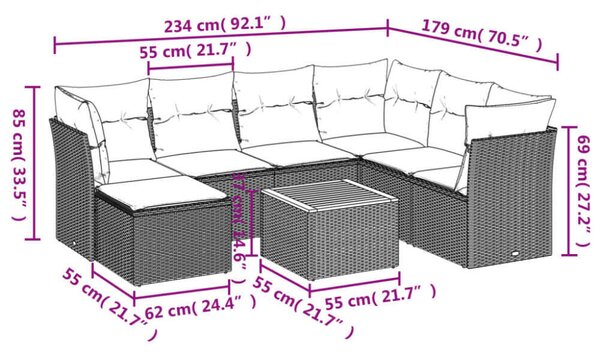 VidaXL 8 részes Polyrattan Kerti Ülőgarnitúra - Fekete