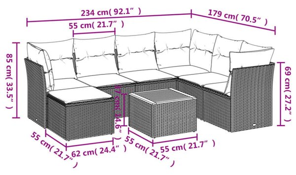 VidaXL 8 részes Polyrattan Kerti Ülőgarnitúra - Fekete