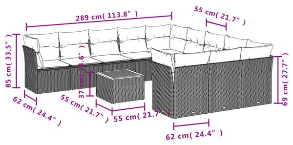 VidaXL Polyrattan Kerti Ülőgarnitúra - 12 részes - Fekete