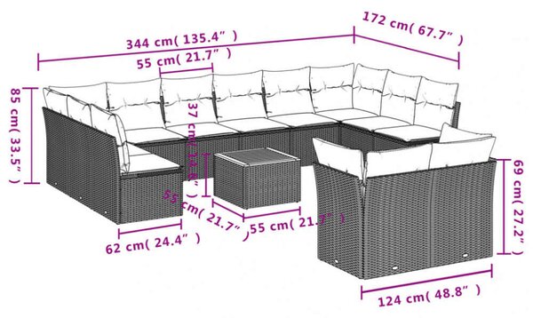 VidaXL Polyrattan Kerti Ülőgarnitúra - 13 részes - Bézs