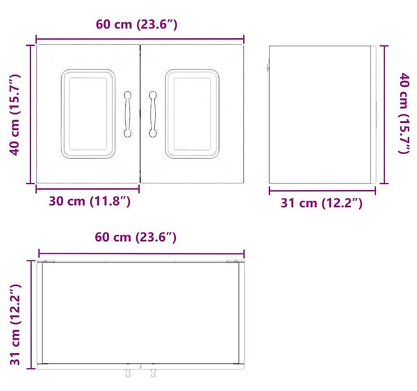 VidaXL Fali konyhaszekrény 2 pcs Beton Szürke 60 x 31 x 40 cm Faanyag