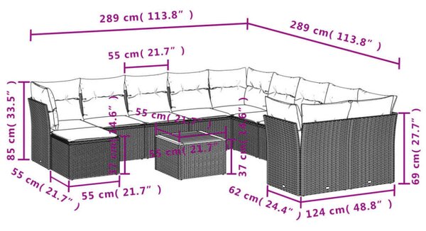 VidaXL Polyrattan Kerti Ülőgarnitúra - 12 részes - Fekete