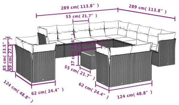 Polyrattan Kerti Ülőgarnitúra - 14 részes - Fekete