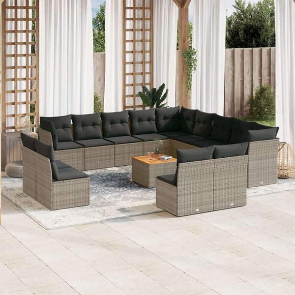 VidaXL Polyrattan Kerti Ülőgarnitúra - 14 részes - Szürke