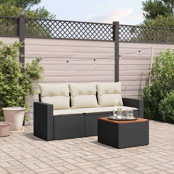 VidaXL Polyrattan Kerti Ülőgarnitúra - 4 részes - Fekete