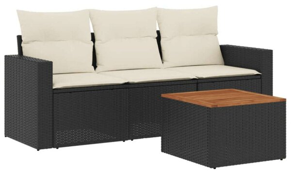 VidaXL Polyrattan Kerti Ülőgarnitúra - 4 részes, Fekete
