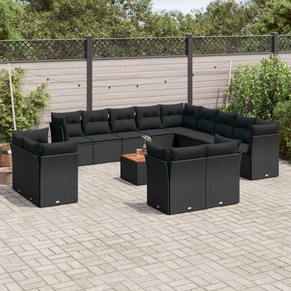 Polyrattan Kerti Ülőgarnitúra - 14 részes - Fekete