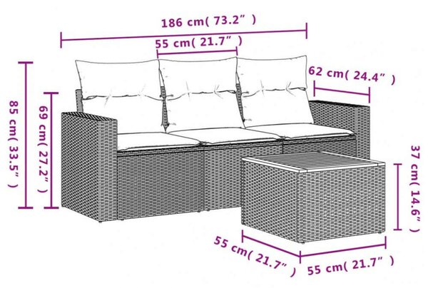 VidaXL Polyrattan Kerti Ülőgarnitúra - 4 részes - Bézs