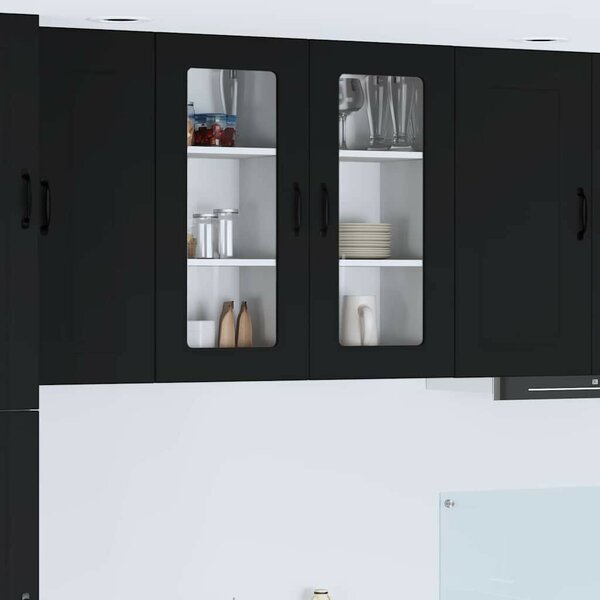 VidaXL Fali konyhaszekrény 2 pcs Fekete 40 x 31 x 80 cm Faanyag