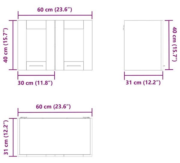 VidaXL Függő szekrény Riga 2 pcs Szürke Sonoma 60 x 31 x 40 cm Faanyag