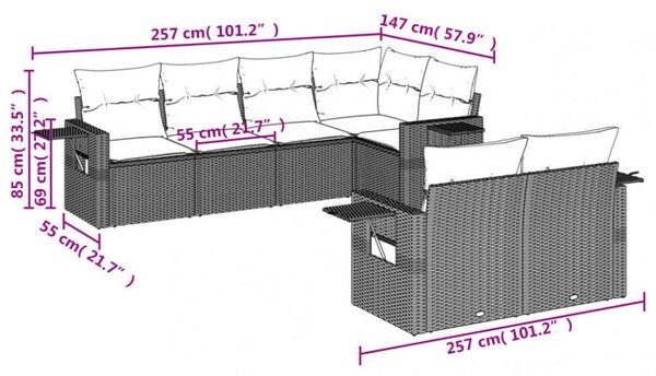 VidaXL Polyrattan Kerti Ülőgarnitúra - 7 részes - Bézs