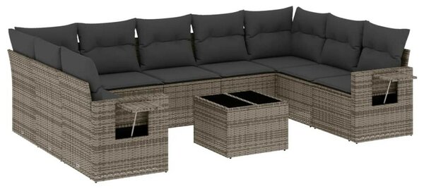 VidaXL Polyrattan Kerti Ülőgarnitúra - 10 részes - Szürke