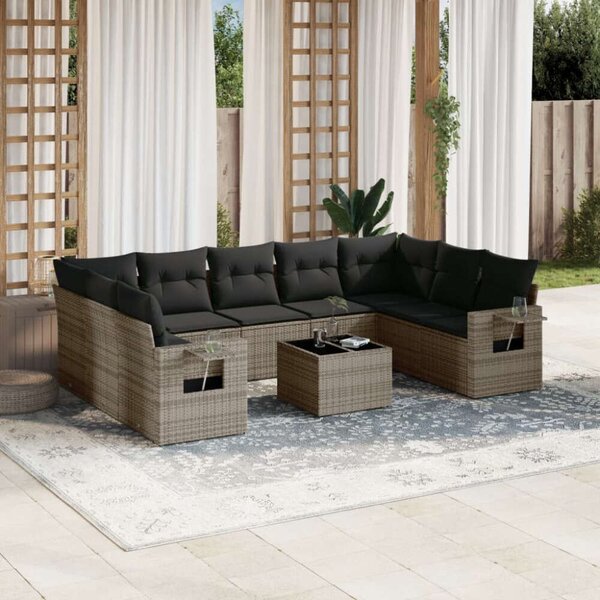 VidaXL Polyrattan Kerti Ülőgarnitúra - 10 részes - Szürke