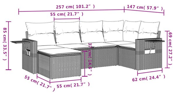 VidaXL Polyrattan Kerti Ülőgarnitúra - 6 részes - Barna