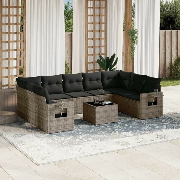 VidaXL Polyrattan Kerti Ülőgarnitúra - 10 részes - Szürke