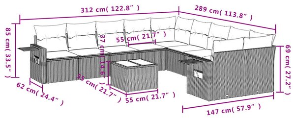 VidaXL Polyrattan Kerti Ülőgarnitúra - 11 részes - Bézs