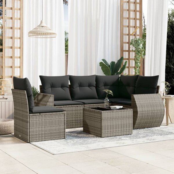 VidaXL 6 részes szürke polyrattan kerti ülőgarnitúra párnákkal
