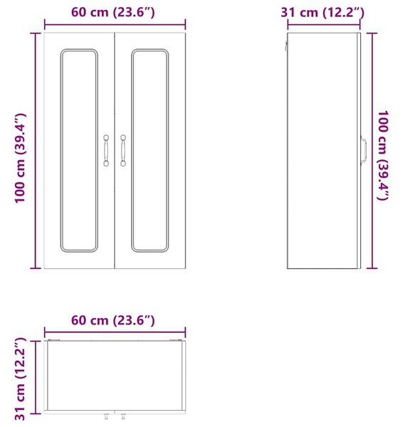 VidaXL Fali konyhaszekrény polcokkal Fekete 60 x 31 x 100 cm Faanyag
