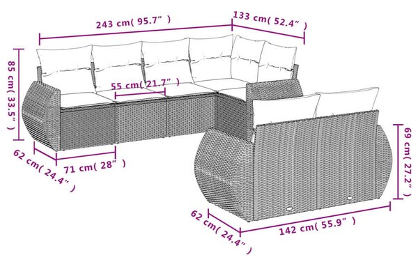 VidaXL Polyrattan Kerti Ülőgarnitúra - 7 részes - Bézs